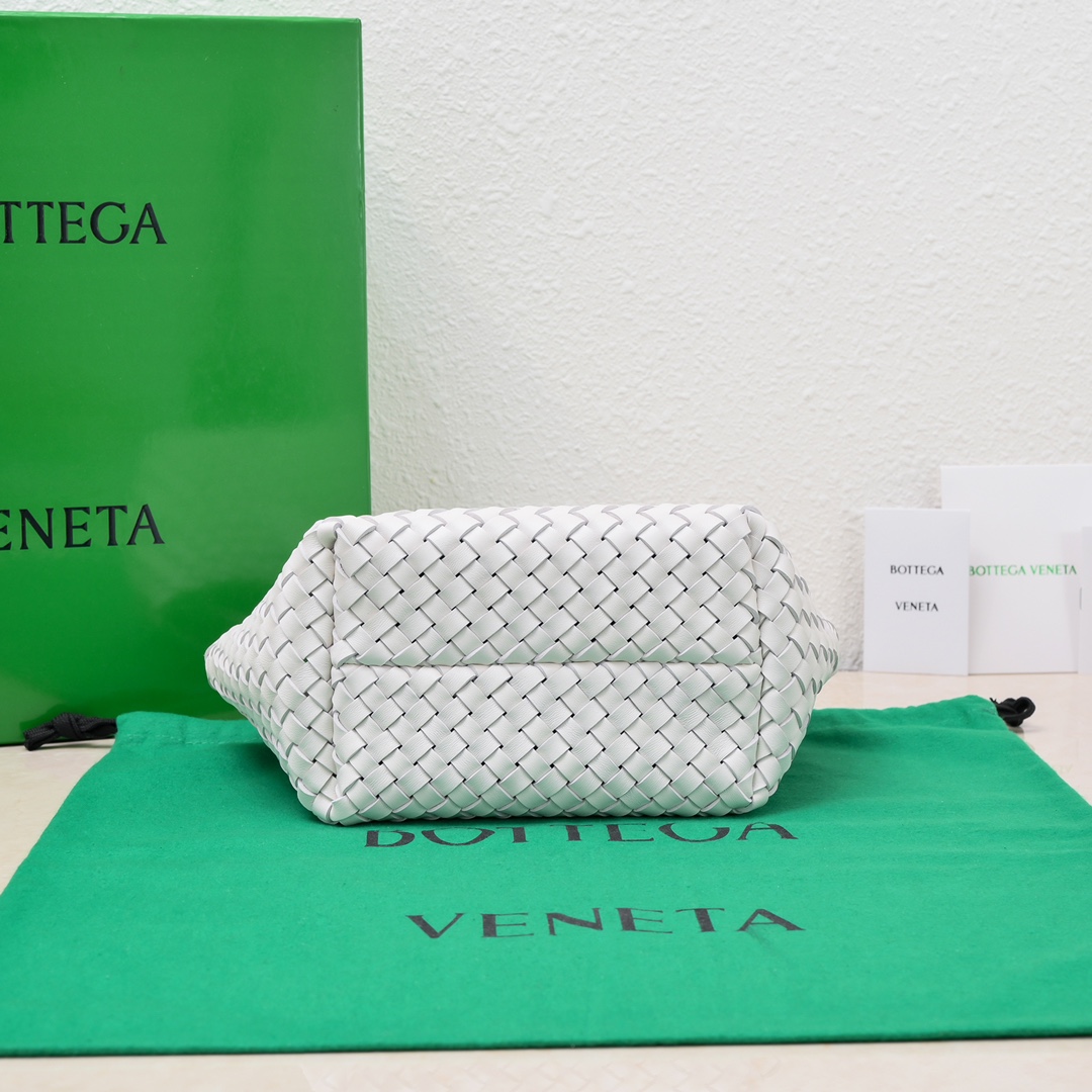 Bottega Veneta Mini Intreccio Leather Tote Bag with Detachable Strap White