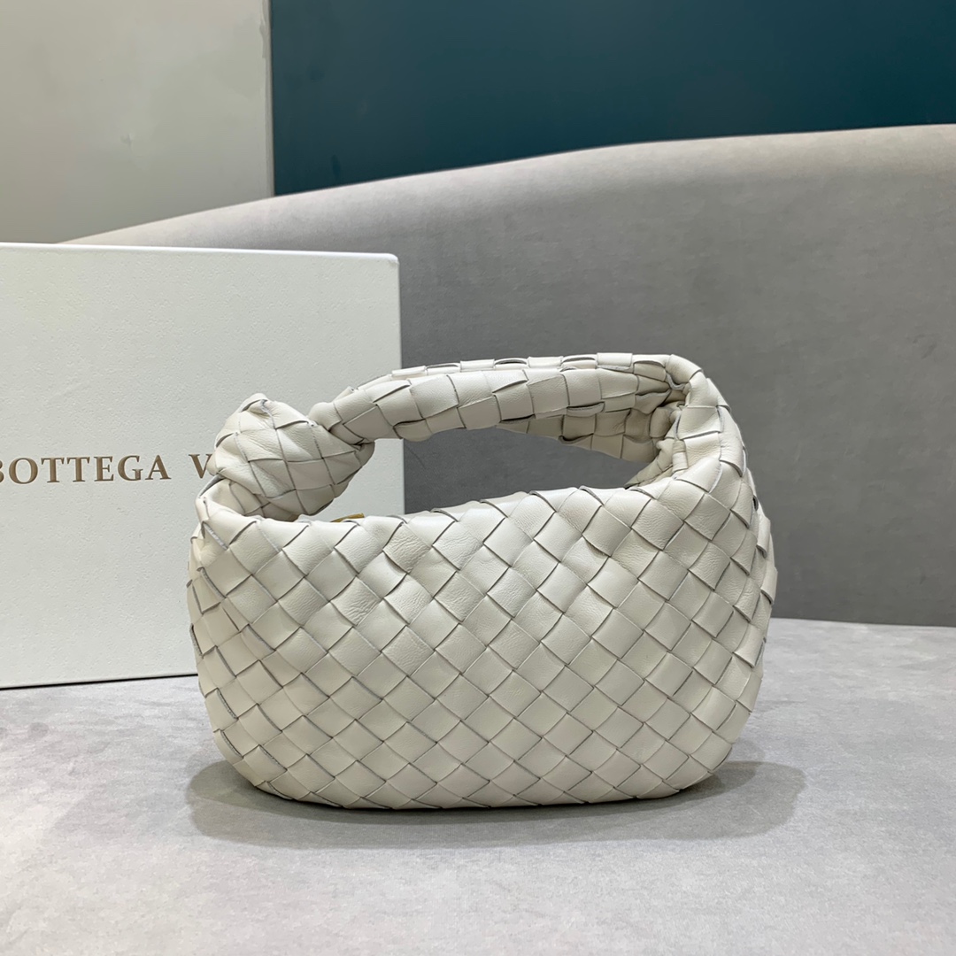 Bottega Veneta Mini Jodie Intrecciato Leather Top Handle Bag White