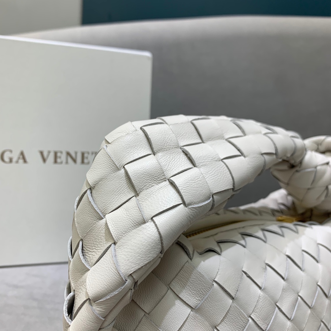 Bottega Veneta Mini Jodie Intrecciato Leather Top Handle Bag White