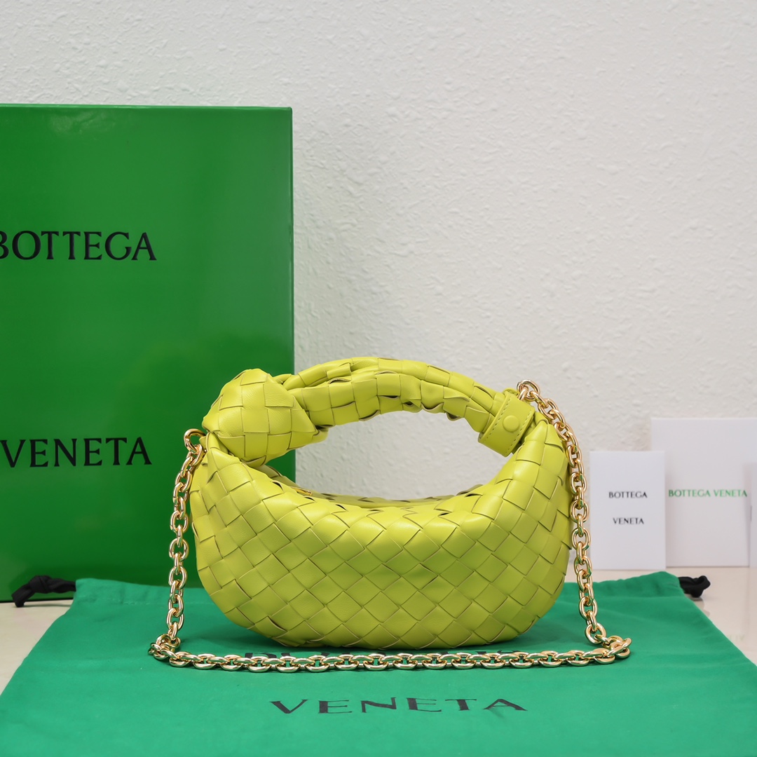 Bottega Veneta Mini Jodie Intrecciato Leather Top Handle Bag With Chain Strap Acid kiwi