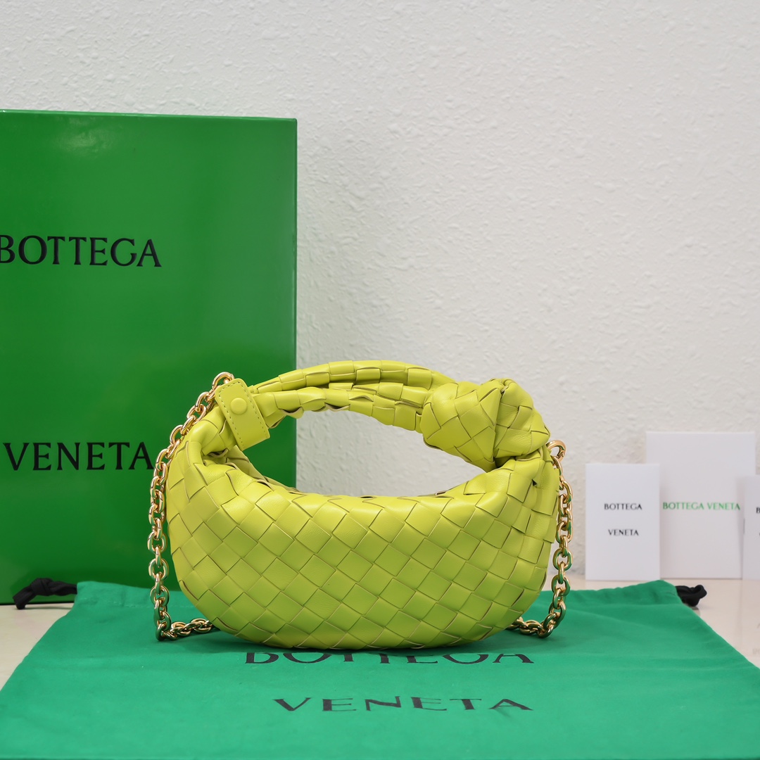 Bottega Veneta Mini Jodie Intrecciato Leather Top Handle Bag With Chain Strap Acid kiwi