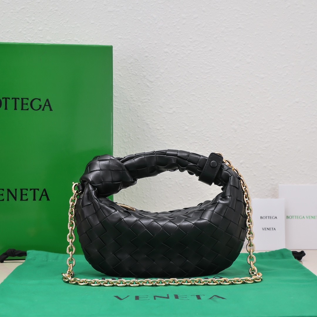 Bottega Veneta Mini Jodie Intrecciato Leather Top Handle Bag With Chain Strap Black