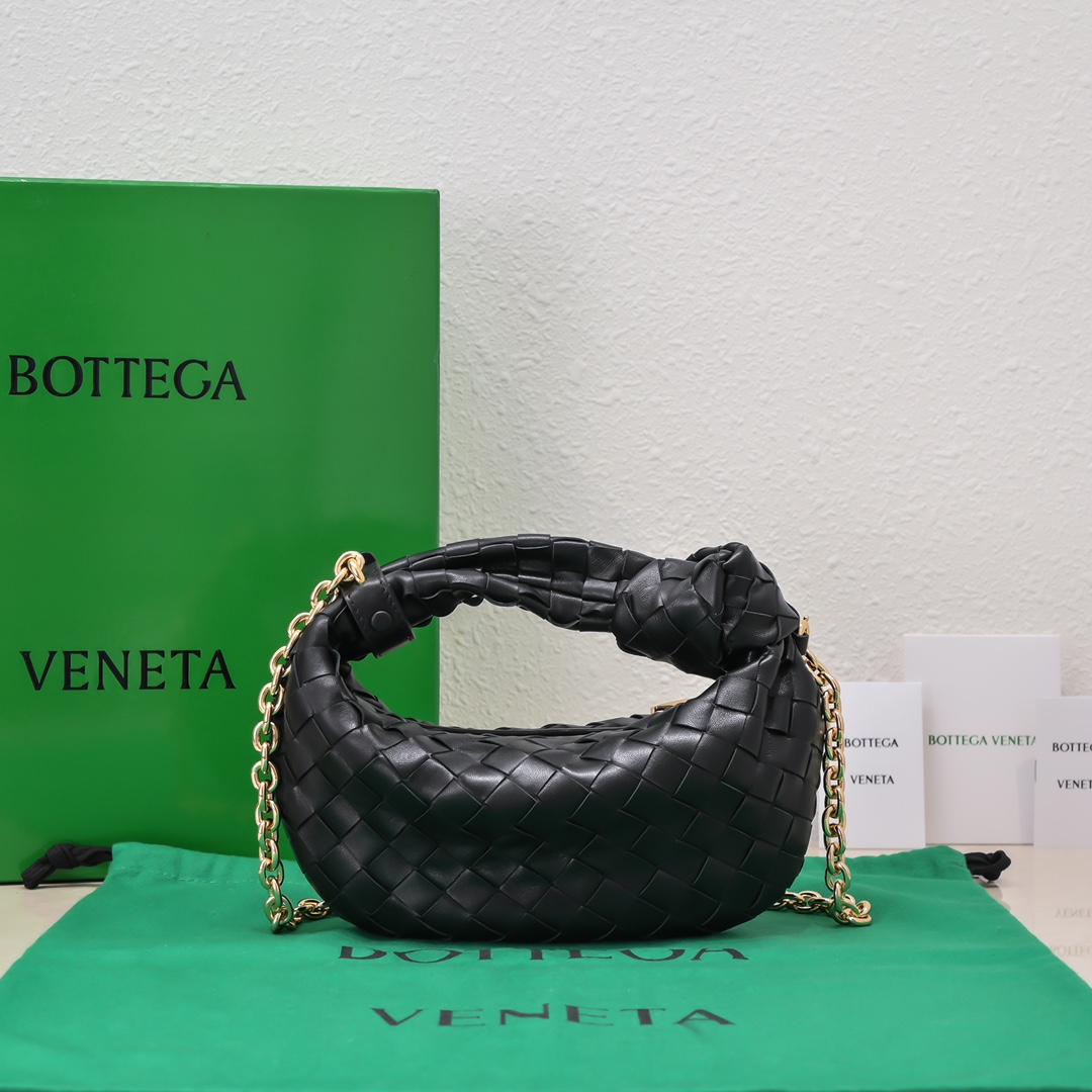 Bottega Veneta Mini Jodie Intrecciato Leather Top Handle Bag With Chain Strap Black