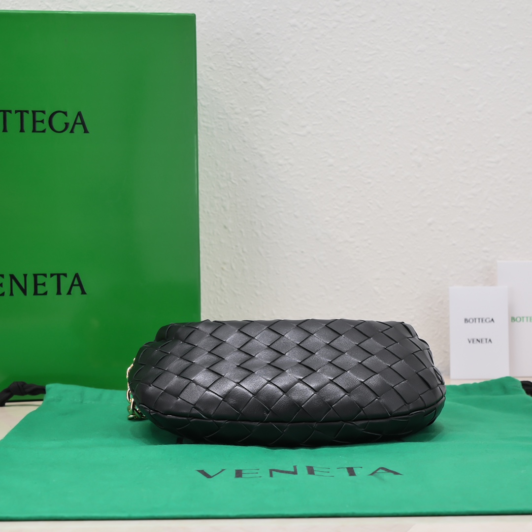 Bottega Veneta Mini Jodie Intrecciato Leather Top Handle Bag With Chain Strap Black