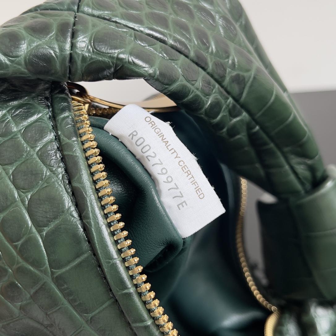 Bottega Veneta Mini Jodie Mini Alligator Leather top Handle Bag Dark Green