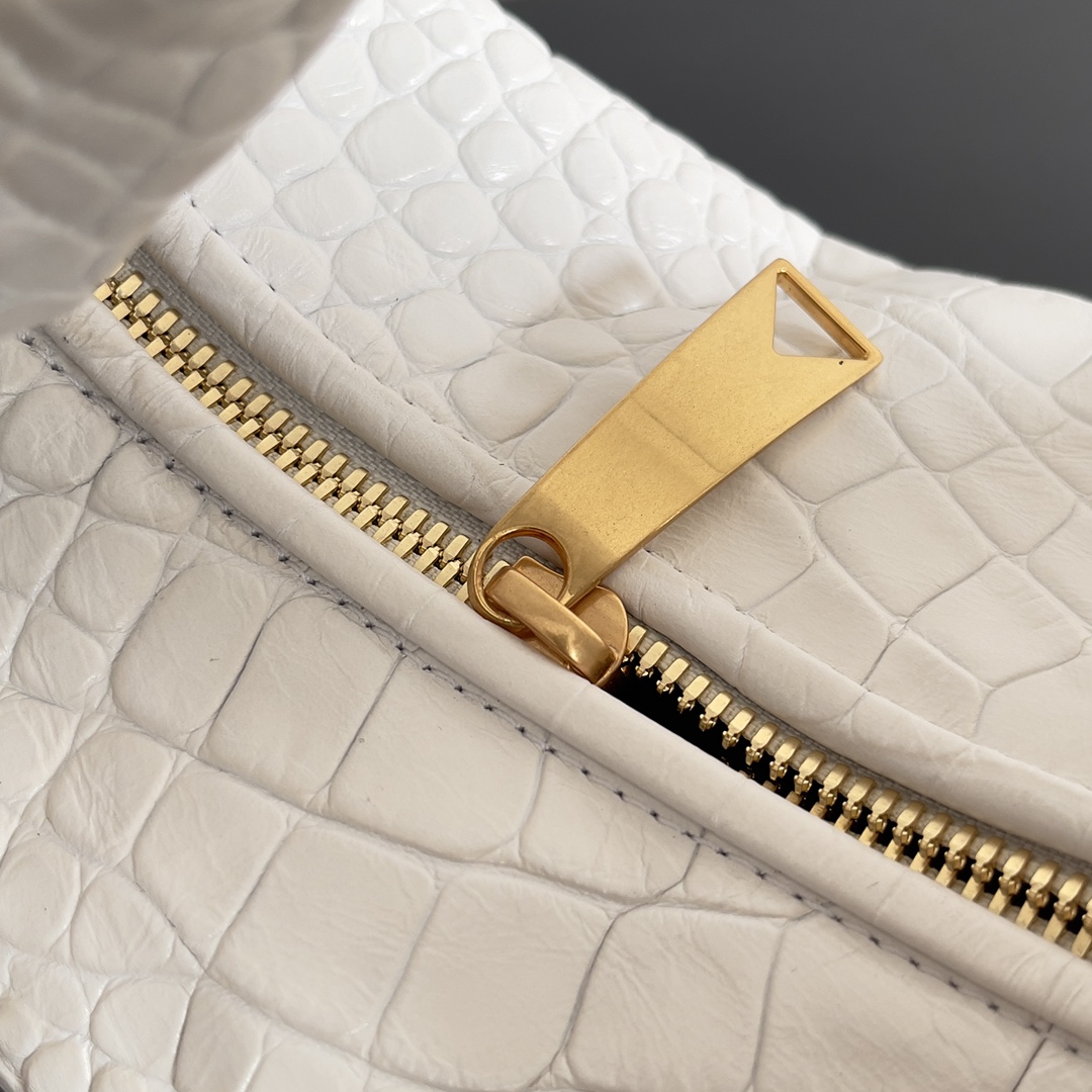 Bottega Veneta Mini Jodie Mini Alligator Leather top Handle Bag White