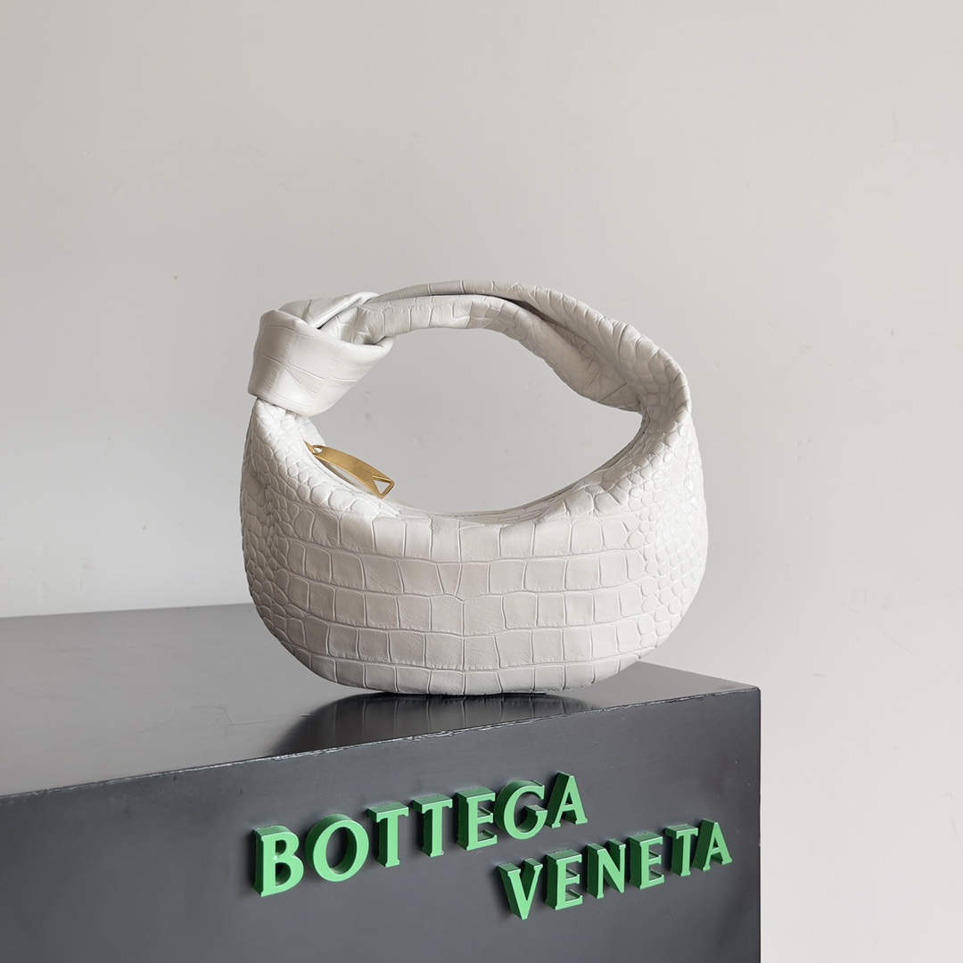 Bottega Veneta Mini Jodie Mini Alligator Leather top Handle Bag White