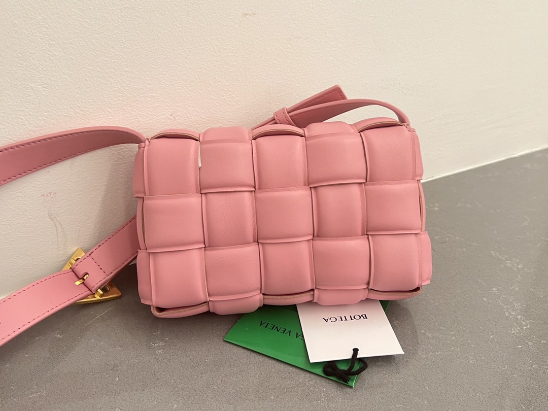 Bottega Veneta Padded Cassette Intreccio Leather Cross-body Bag Pink