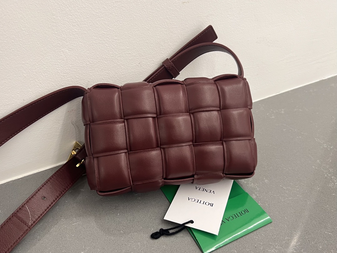 Bottega Veneta Padded Cassette Intreccio Leather Cross-body Bag Wine