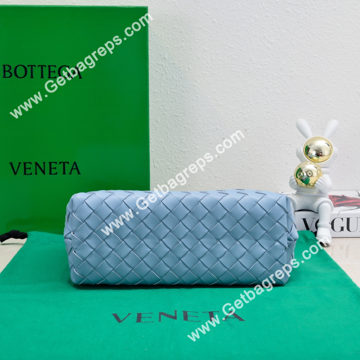 Bottega Veneta Small Andiamo With Chain Top Handle Bag in Supple Intrecciato Leather Blue