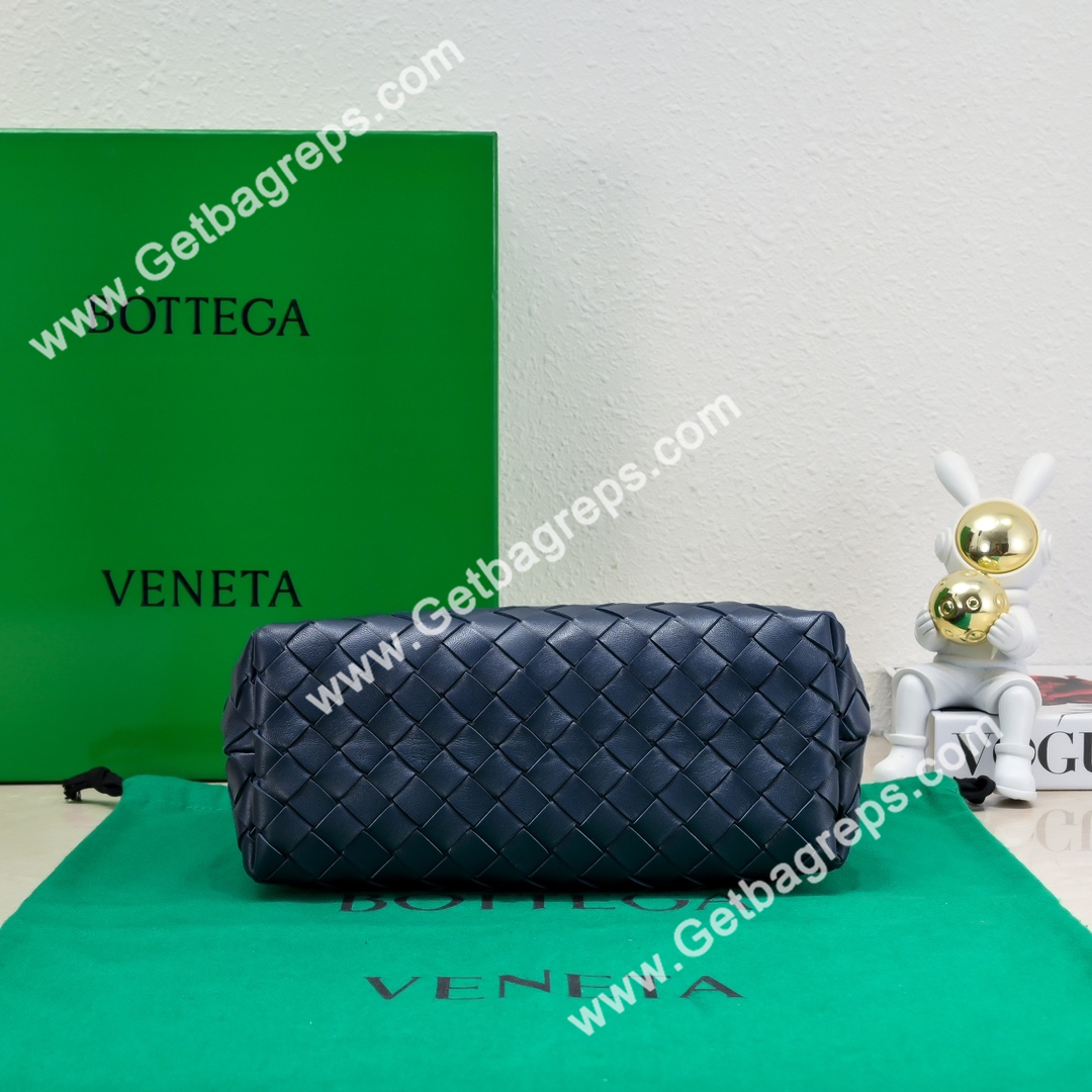 Bottega Veneta Small Andiamo With Chain Top Handle Bag in Supple Intrecciato Leather Dark Blue