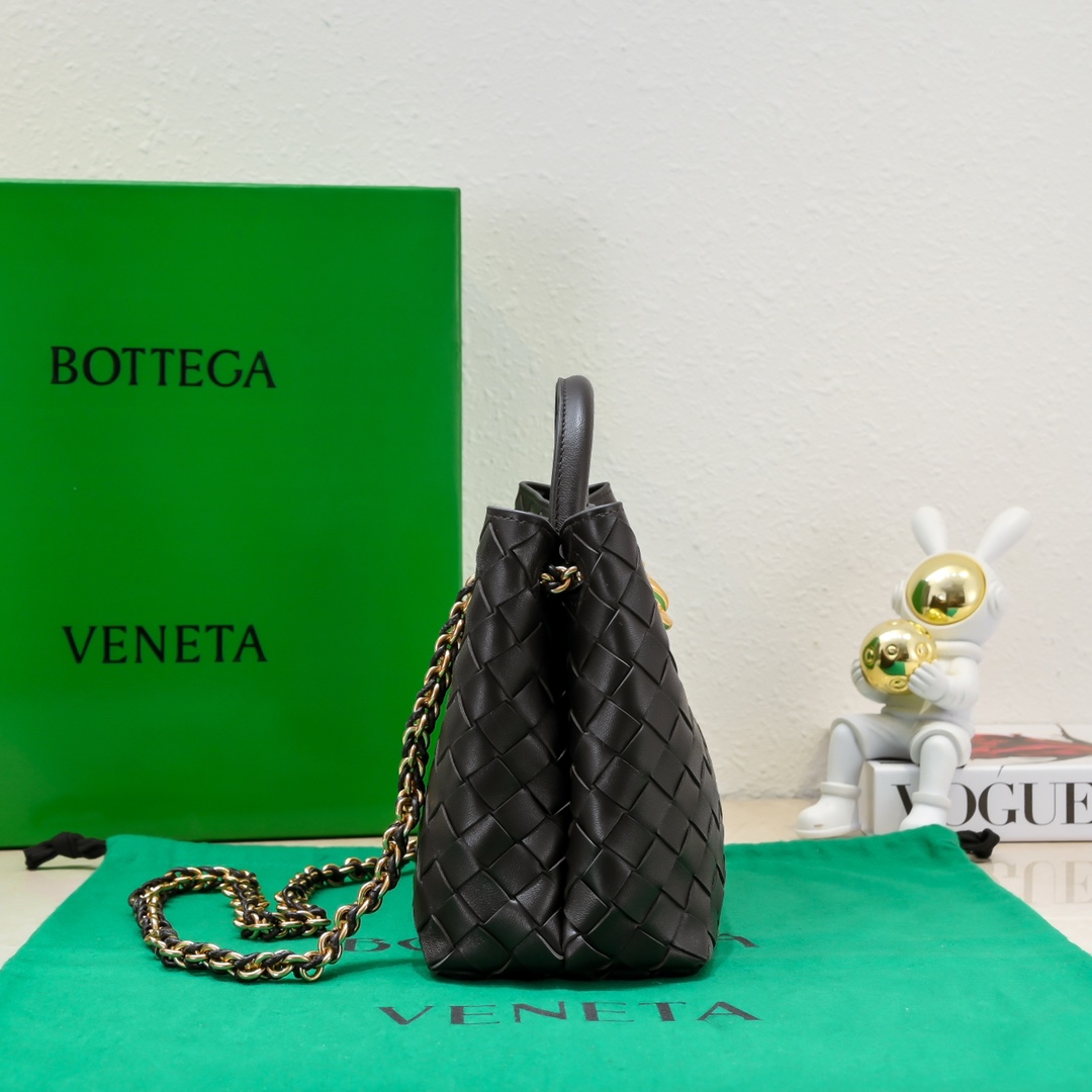 Bottega Veneta Small Andiamo With Chain Top Handle Bag in Supple Intrecciato Leather Dark Brown