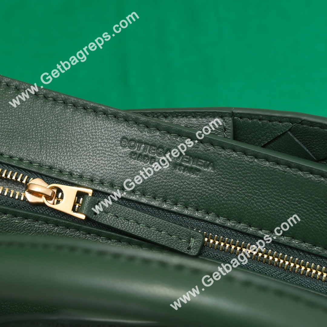 Bottega Veneta Small Andiamo With Chain Top Handle Bag in Supple Intrecciato Leather Dark Green