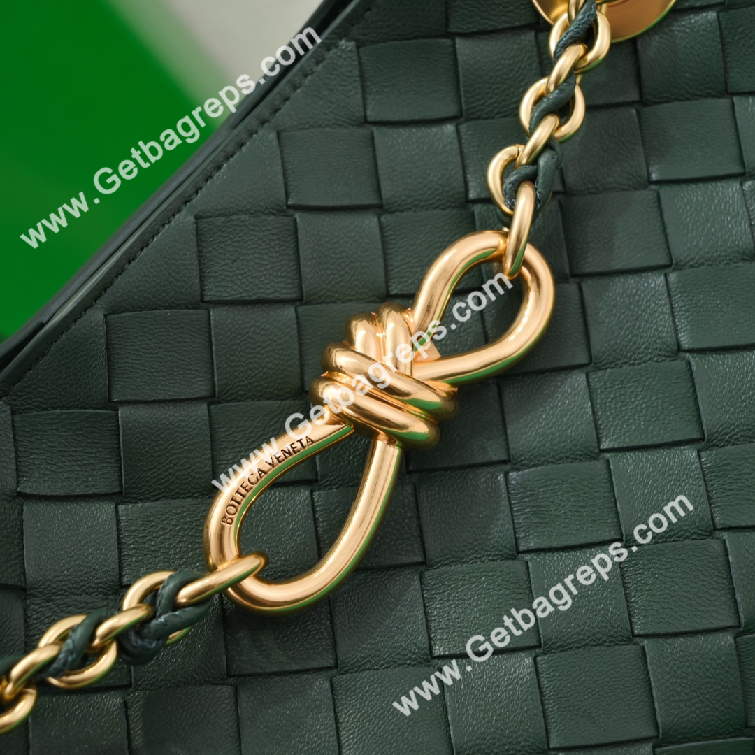 Bottega Veneta Small Andiamo With Chain Top Handle Bag in Supple Intrecciato Leather Dark Green