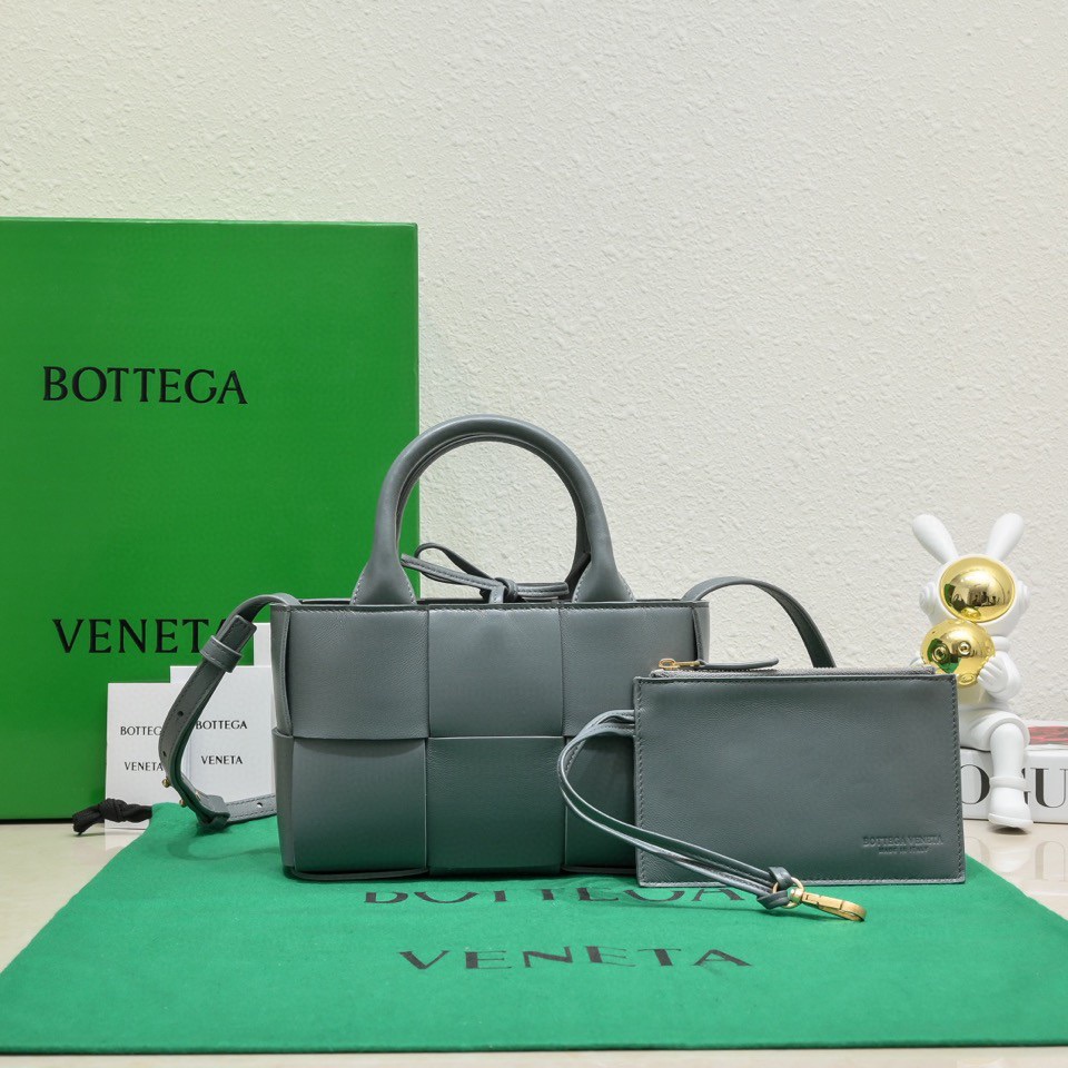 Bottega Veneta Small Arco Intreccio Leather Tote Bag Gray