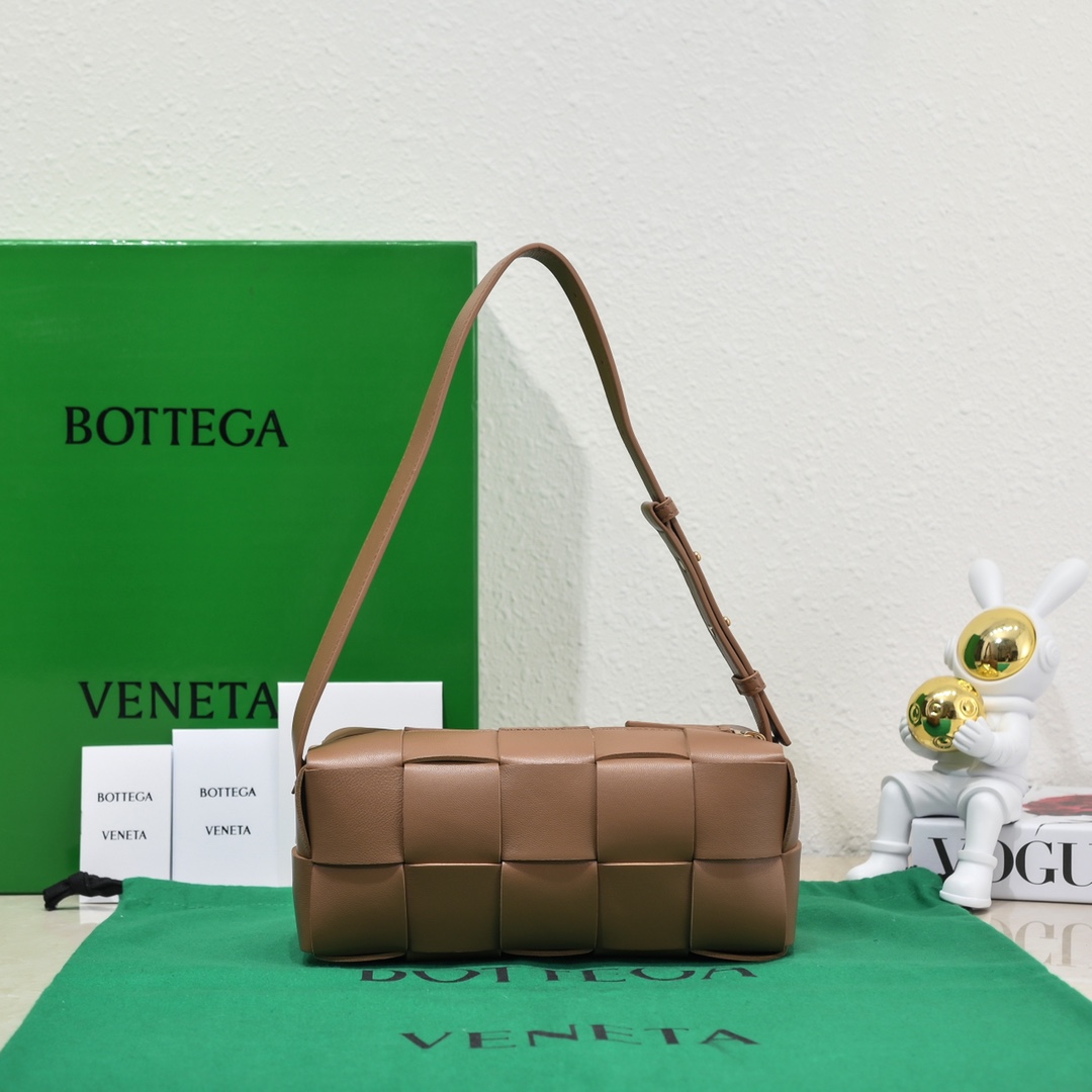 Bottega Veneta Small Brick Cassette intreccio leather Shoulder Bag Caramel