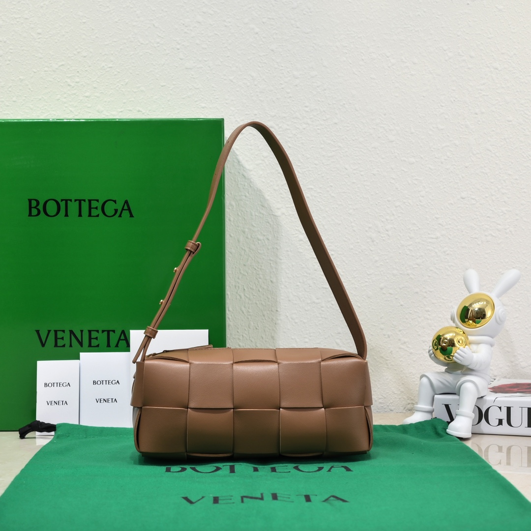 Bottega Veneta Small Brick Cassette intreccio leather Shoulder Bag Caramel