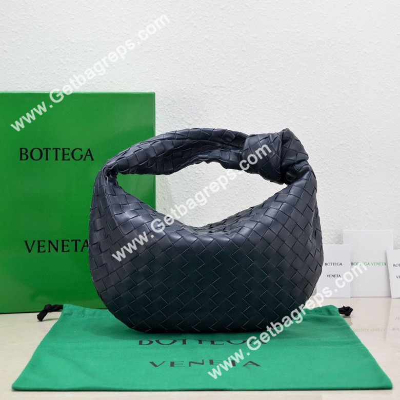 Bottega Veneta Small Jodie Shoulder Bag in Supple Intrecciato Leather 36cm Dark Blue