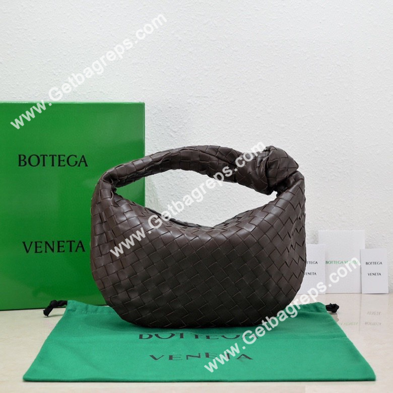 Bottega Veneta Small Jodie Shoulder Bag in Supple Intrecciato Leather 36cm Dark Coffee