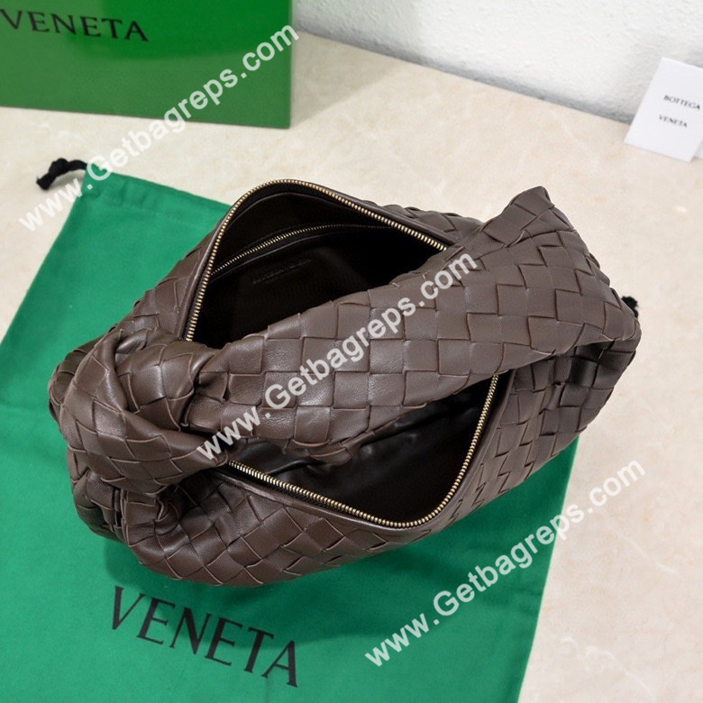 Bottega Veneta Small Jodie Shoulder Bag in Supple Intrecciato Leather 36cm Dark Coffee