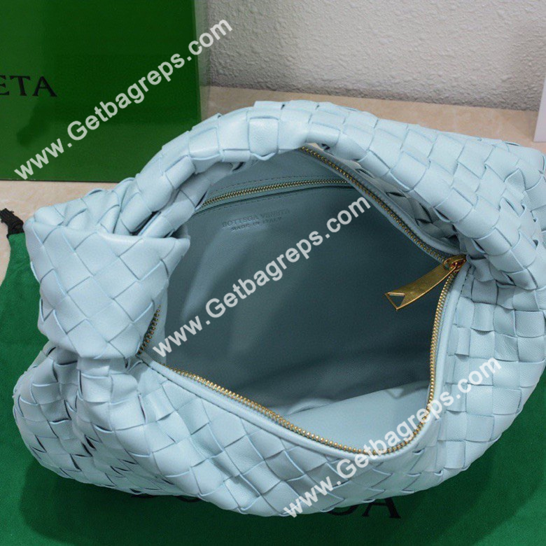 Bottega Veneta Small Jodie Shoulder Bag in Supple Intrecciato Leather 36cm Light Blue