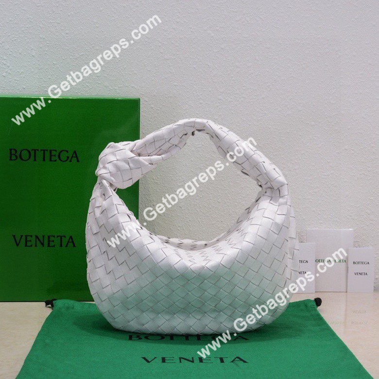 Bottega Veneta Small Jodie Shoulder Bag in Supple Intrecciato Leather 36cm White
