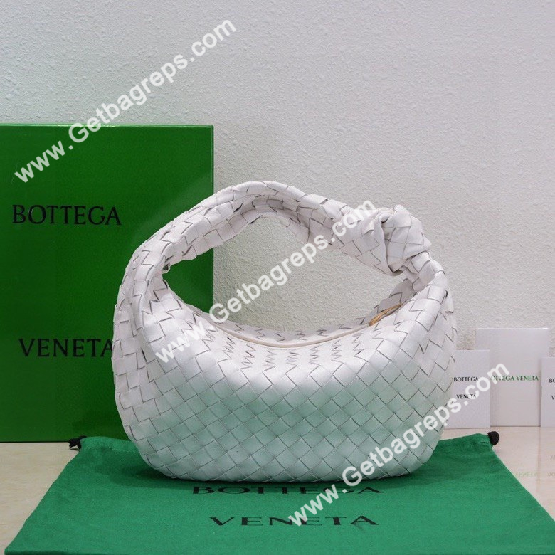 Bottega Veneta Small Jodie Shoulder Bag in Supple Intrecciato Leather 36cm White