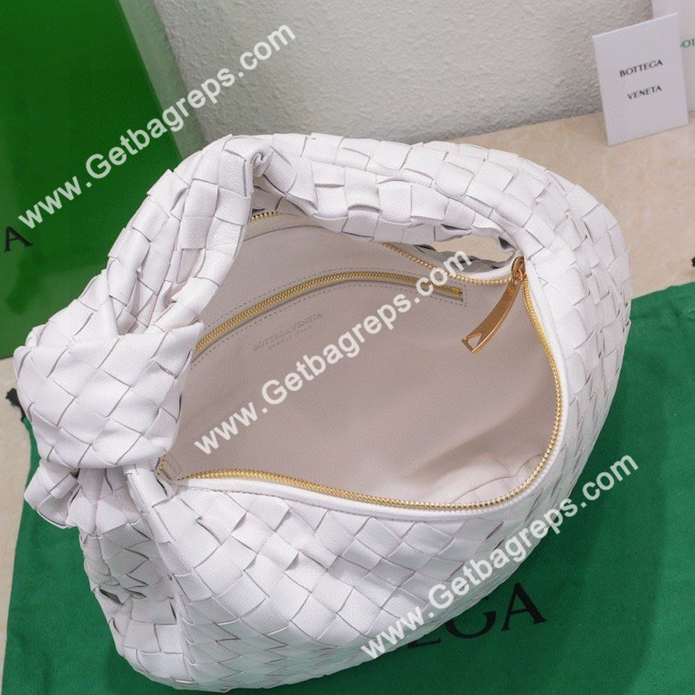 Bottega Veneta Small Jodie Shoulder Bag in Supple Intrecciato Leather 36cm White