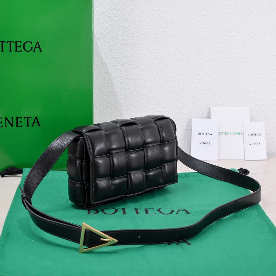 Bottega Veneta Small Padded Cassette Intreccio Leather Cross-body Bag Black