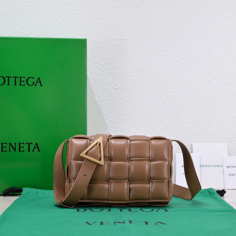 Bottega Veneta Small Padded Cassette Intreccio Leather Cross-body Bag Caramel