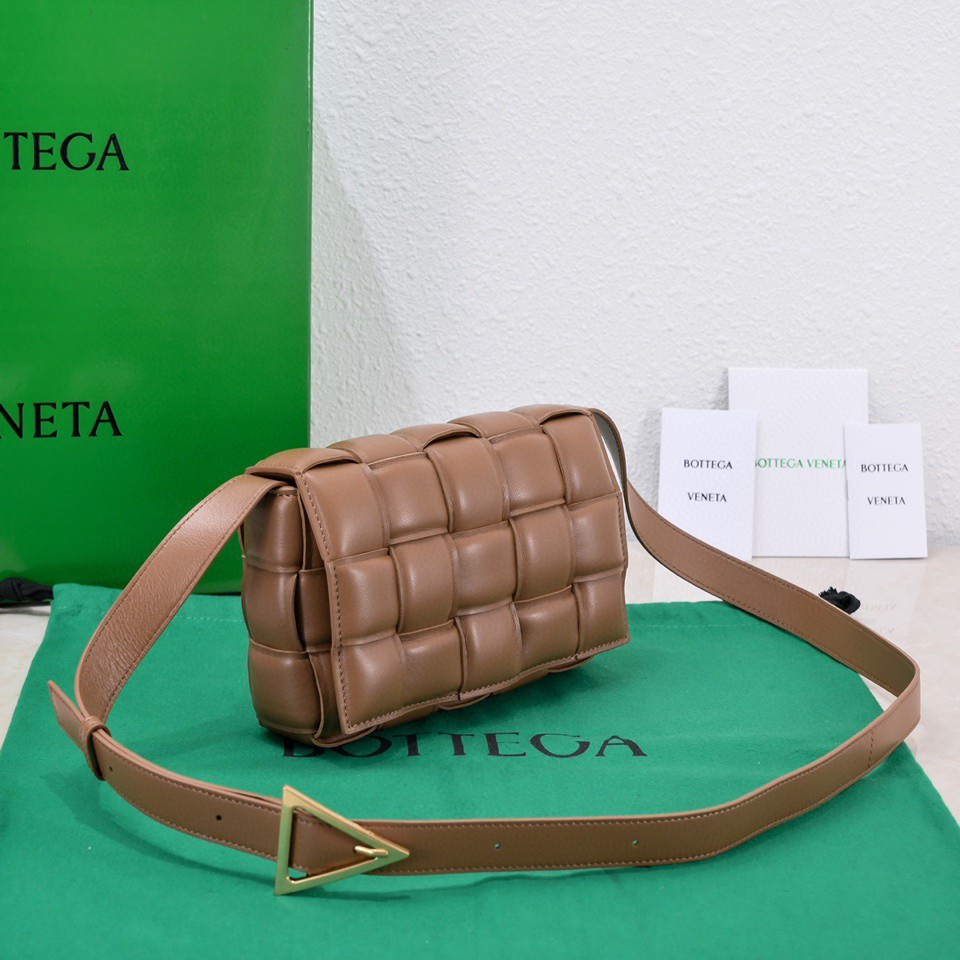 Bottega Veneta Small Padded Cassette Intreccio Leather Cross-body Bag Caramel