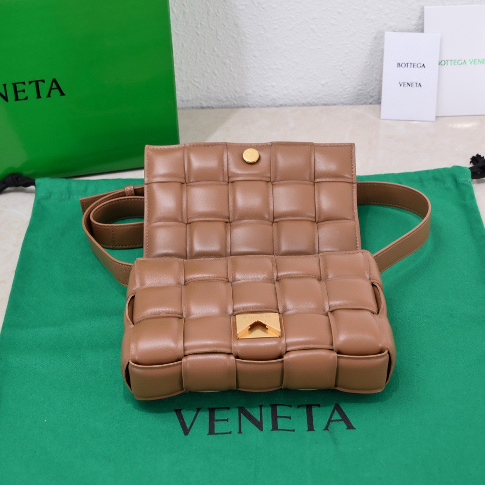 Bottega Veneta Small Padded Cassette Intreccio Leather Cross-body Bag Caramel
