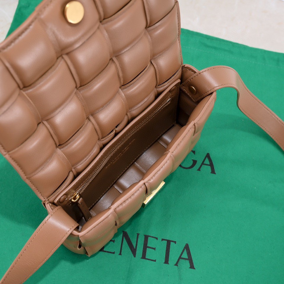 Bottega Veneta Small Padded Cassette Intreccio Leather Cross-body Bag Caramel