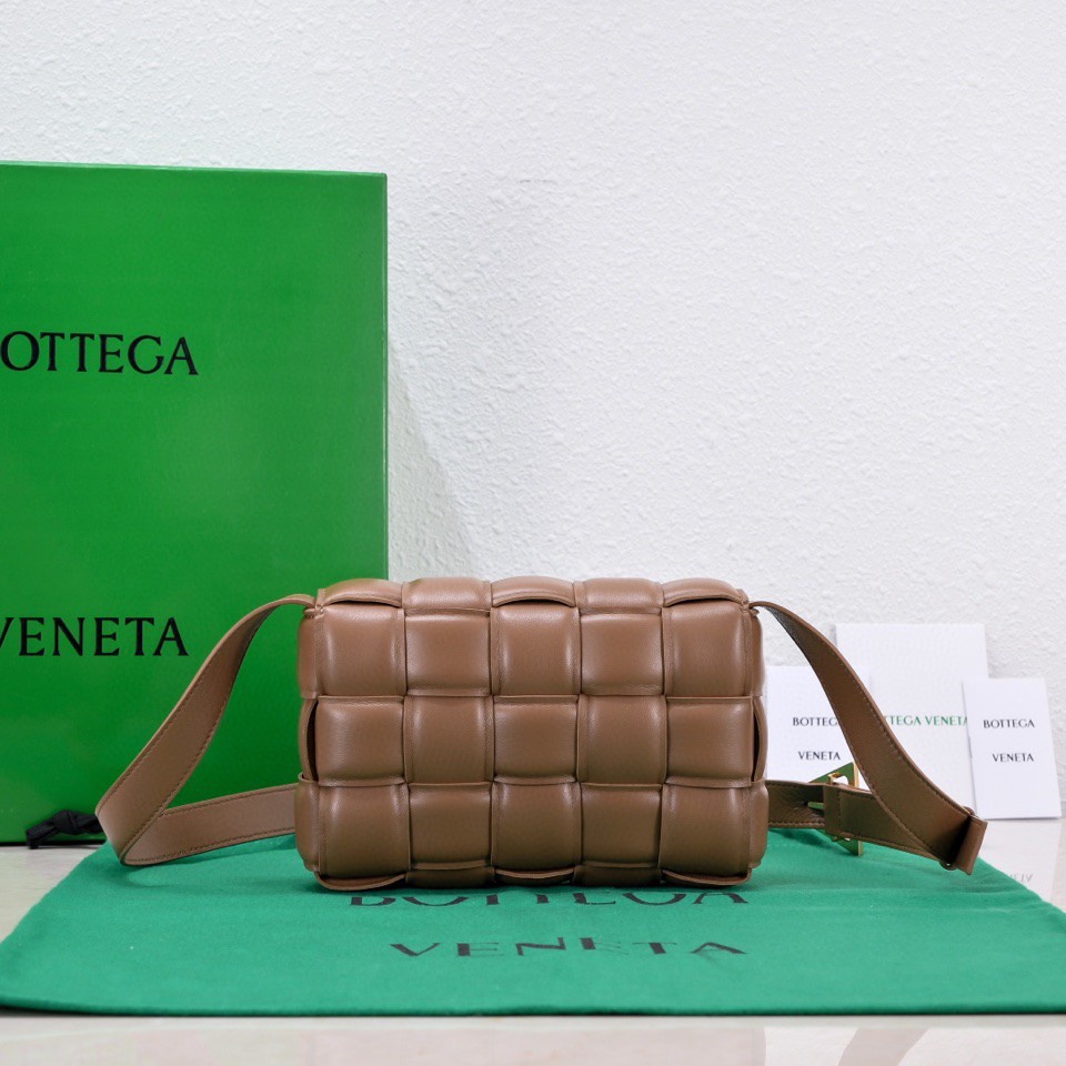 Bottega Veneta Small Padded Cassette Intreccio Leather Cross-body Bag Caramel