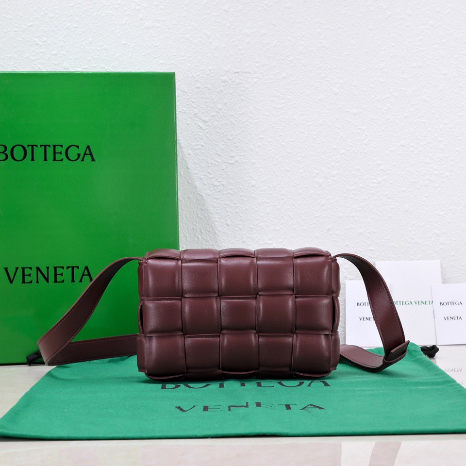 Bottega Veneta Small Padded Cassette Intreccio Leather Cross-body Bag Dark Red