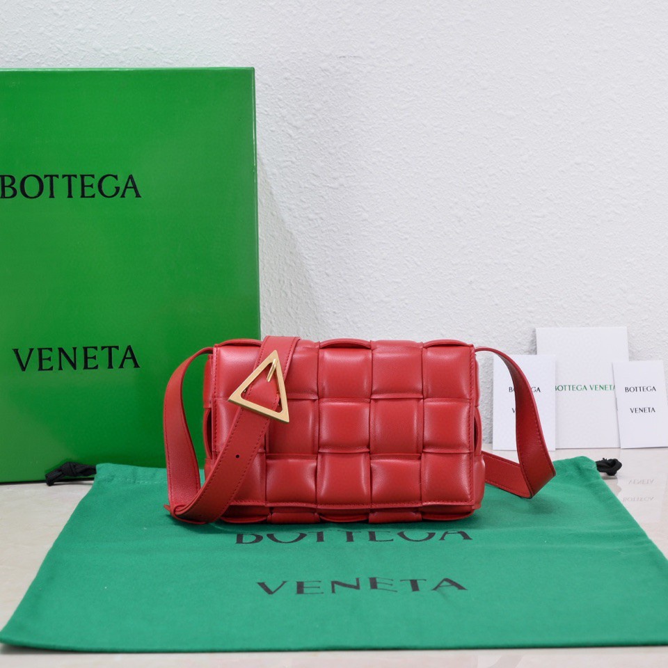 Bottega Veneta Small Padded Cassette Intreccio Leather Cross-body Bag Red