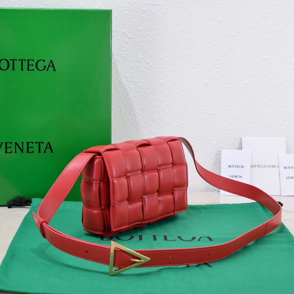 Bottega Veneta Small Padded Cassette Intreccio Leather Cross-body Bag Red