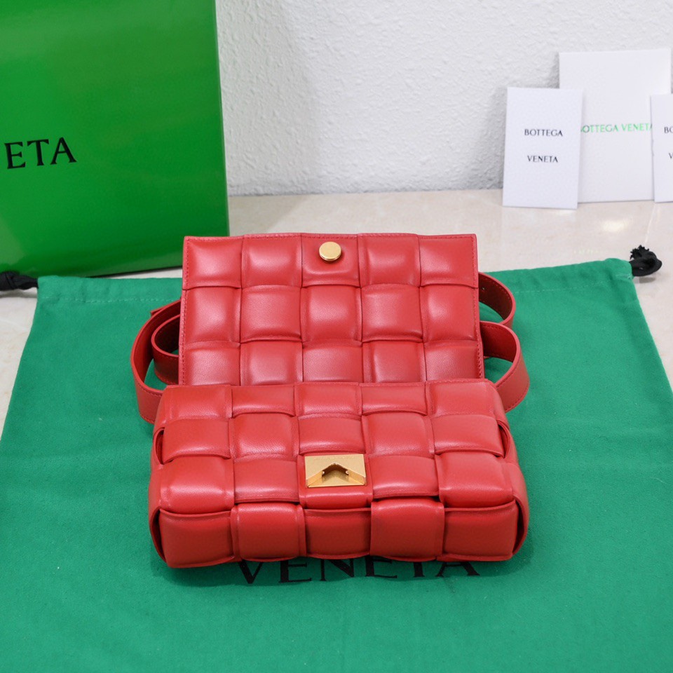 Bottega Veneta Small Padded Cassette Intreccio Leather Cross-body Bag Red