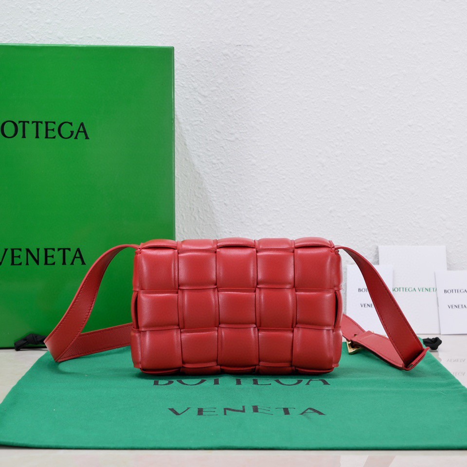 Bottega Veneta Small Padded Cassette Intreccio Leather Cross-body Bag Red