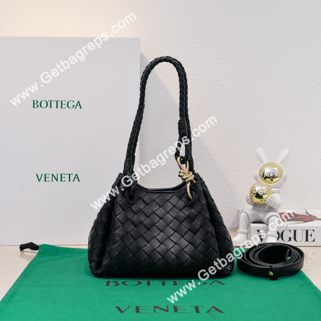 Bottega Veneta Small Parachute Shoulder bag in supple Intrecciato Leather Black