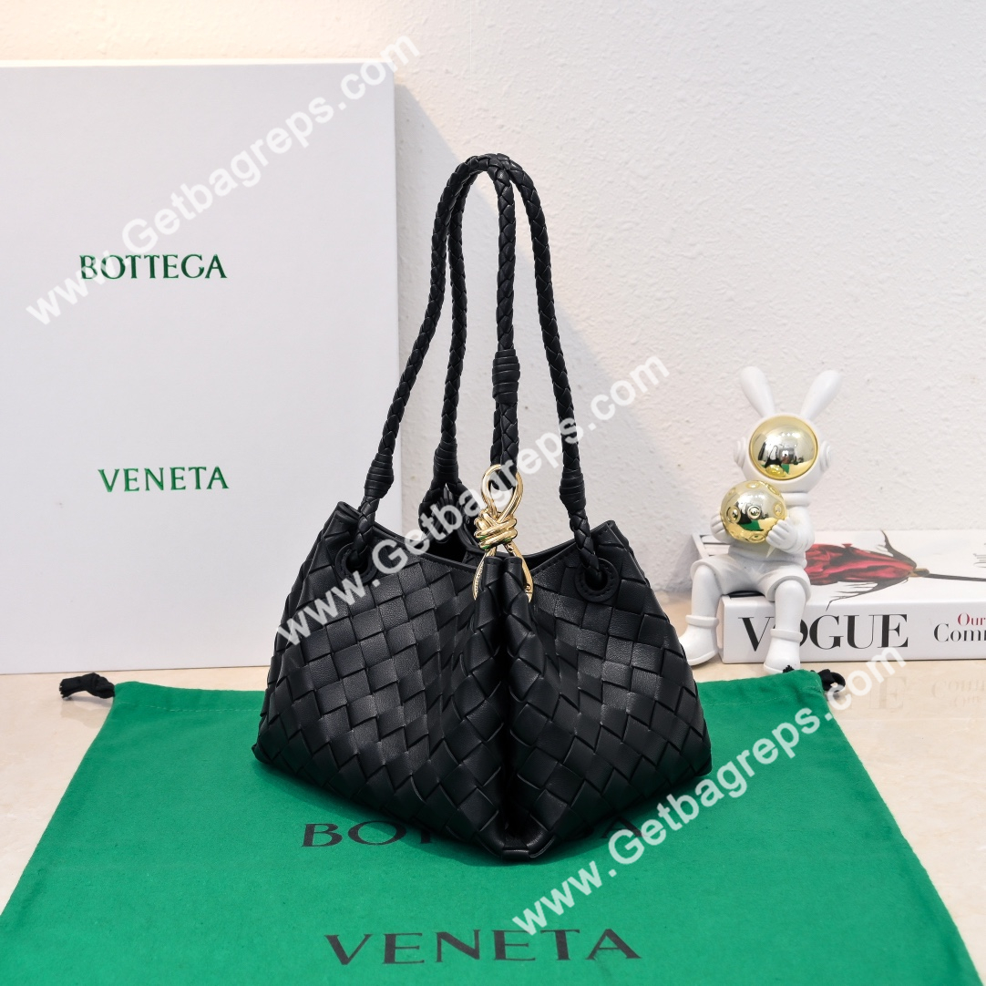 Bottega Veneta Small Parachute Shoulder bag in supple Intrecciato Leather Black
