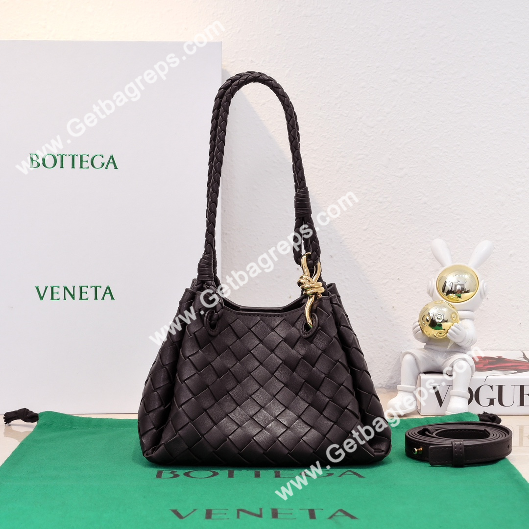 Bottega Veneta Small Parachute Shoulder bag in supple Intrecciato Leather Dark Coffee