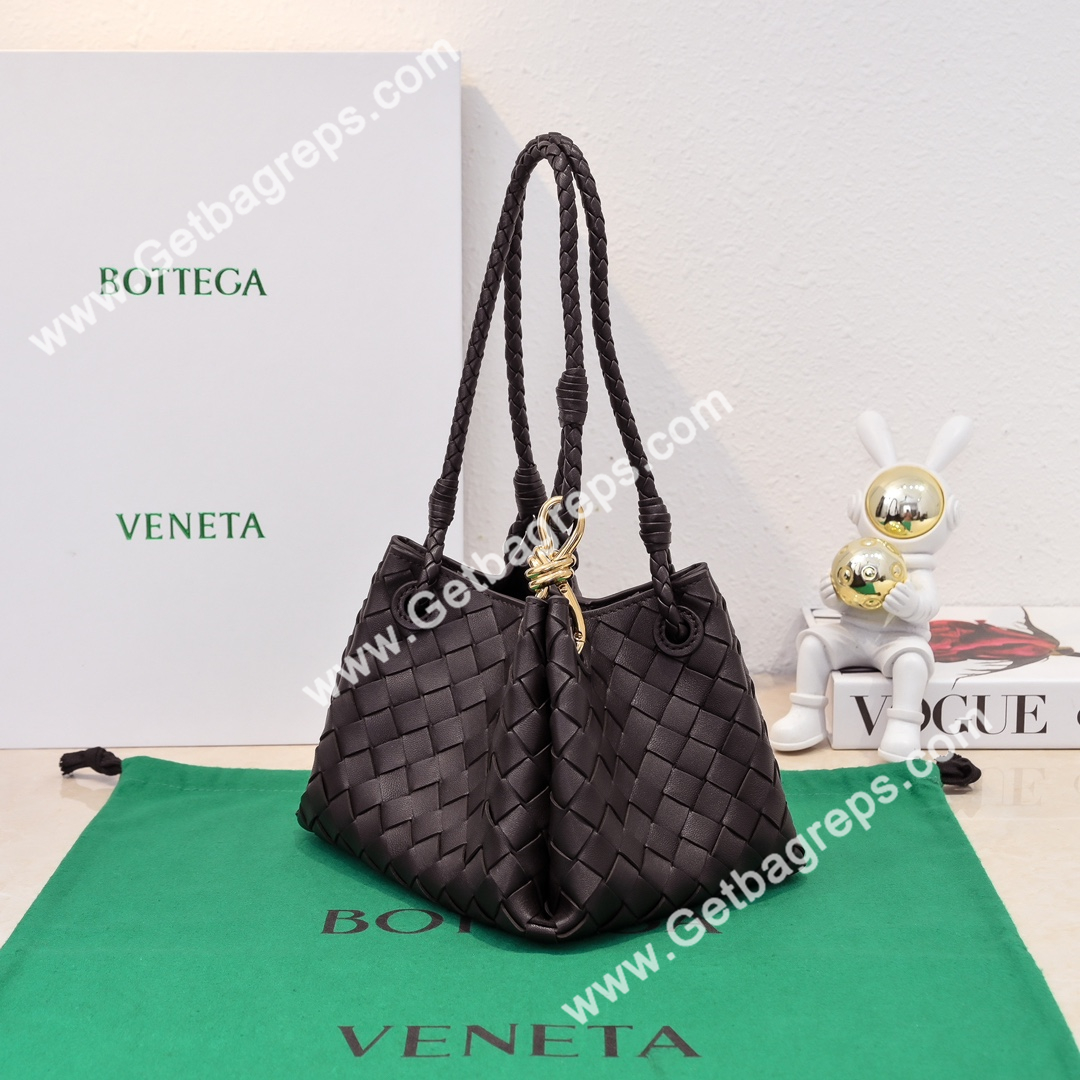 Bottega Veneta Small Parachute Shoulder bag in supple Intrecciato Leather Dark Coffee