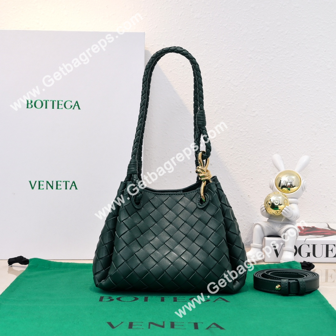 Bottega Veneta Small Parachute Shoulder bag in supple Intrecciato Leather Dark Green