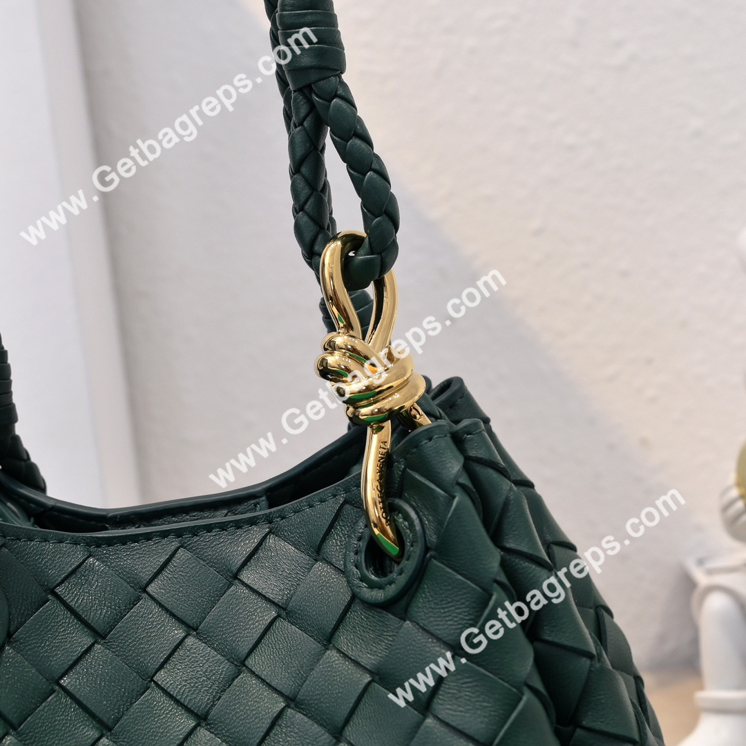 Bottega Veneta Small Parachute Shoulder bag in supple Intrecciato Leather Dark Green