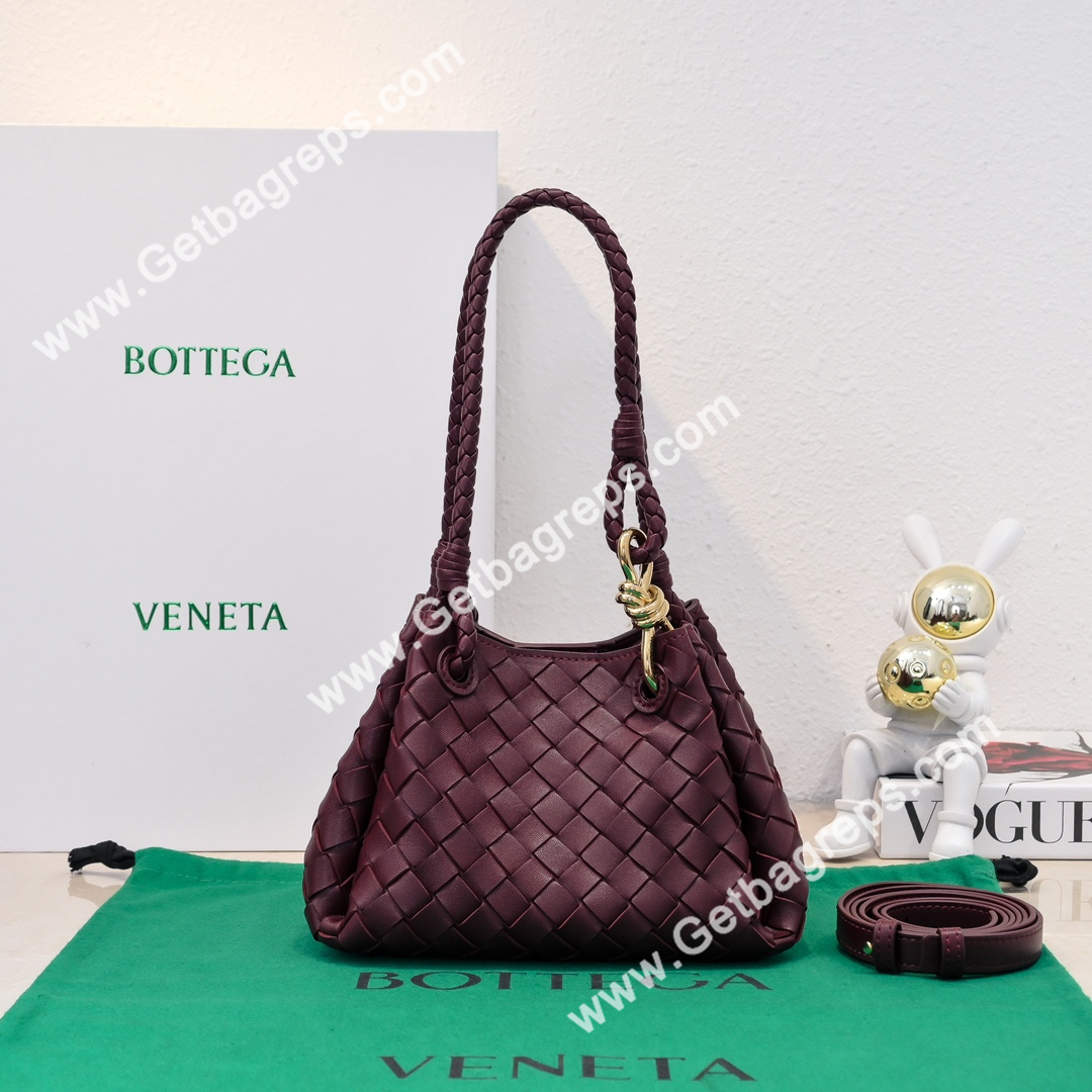 Bottega Veneta Small Parachute Shoulder bag in supple Intrecciato Leather Dark Red