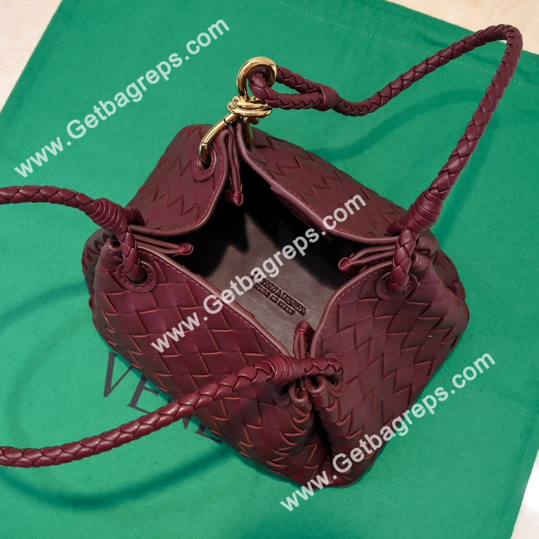 Bottega Veneta Small Parachute Shoulder bag in supple Intrecciato Leather Dark Red