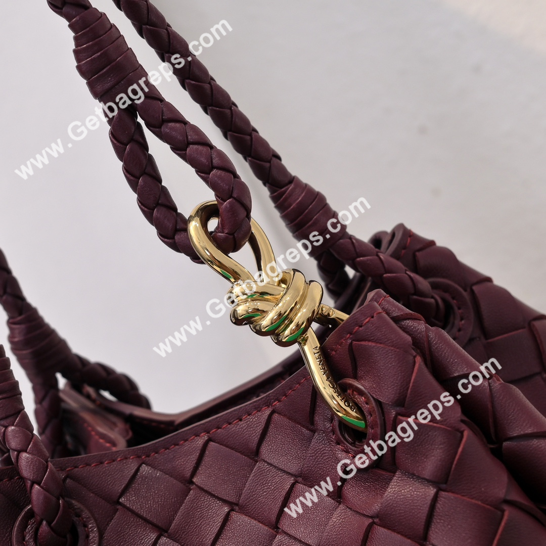 Bottega Veneta Small Parachute Shoulder bag in supple Intrecciato Leather Dark Red