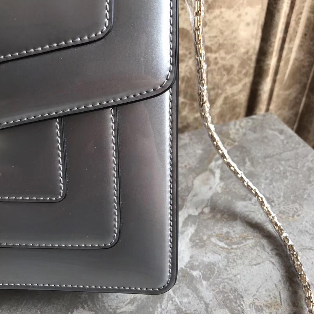 Bulgari Serpenti Forever Flap Cover Bag Metallic Calf Leather Grey