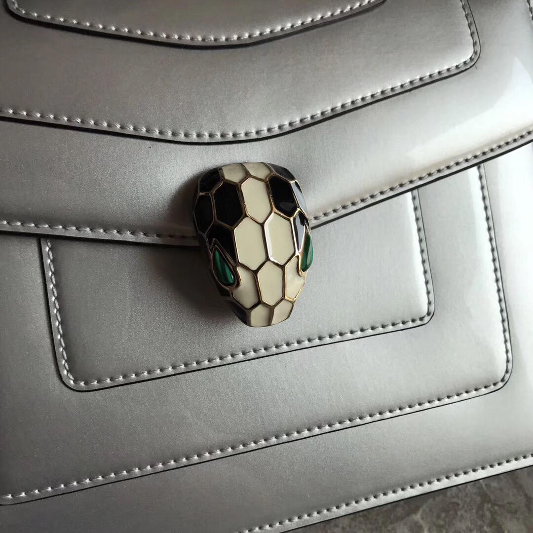 Bulgari Serpenti Forever Flap Cover Bag Metallic Calf Leather Grey